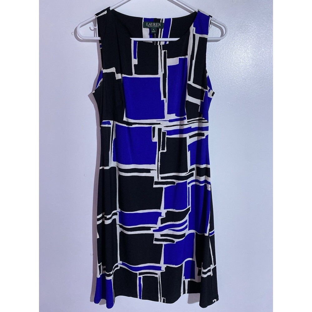 Ralph Lauren Dress 6 Blue Black Abstract Sheath Cocktail Office Old Money Artsy